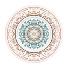 decorative plates for interior design. Empty dish, porcelain plate mock up design. Vector illustration. Decorative plates with stilish ornament patterns. Home decor background.