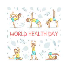 World Health Day Banner Template with Guy Performing Physical Exercises Vector Illustration