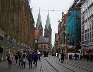 Obraz premium Street view of Bremen city, Germany. Modern and medieval part of city