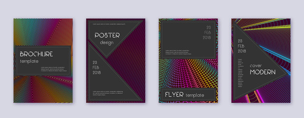 Black brochure design template set. Rainbow abstra