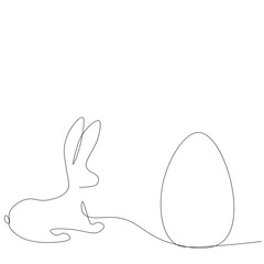 Easter egg and bunny continuous line drawing, vector illustration