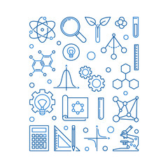 Vector STEM - Science, Technology, Engineering and Math concept blue linear illustration on white background © tentacula