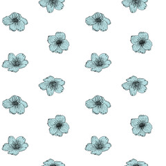 Anemone flowers,vector seamless pattern. Hand drawn floral background in retro pastel colores.