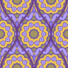 Floral Geometric Pattern With Hand-Drawing Seamless. Vector illustration. Brown pink purple color