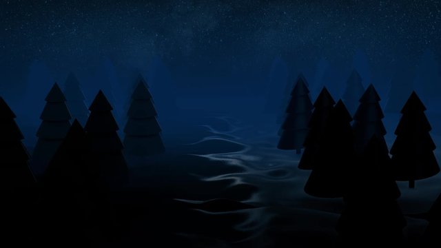 3d render background night coniferous forest. Animation. Beautiful Christmas background with copy space for inserts