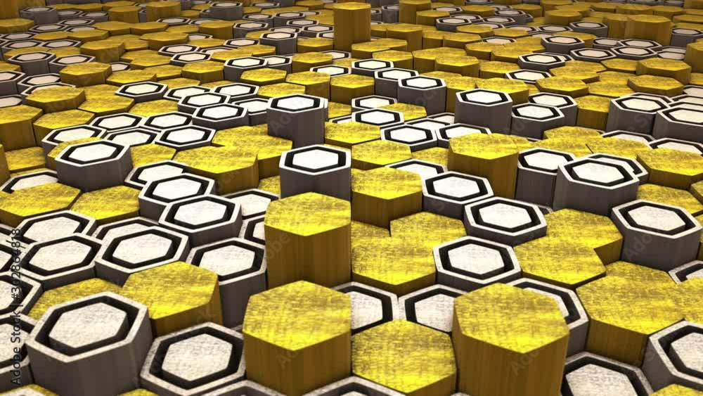 Poster 3d hexagon abstract geometric random waving motion background