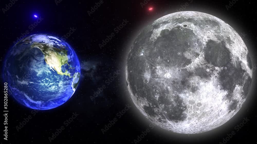Wall mural color galaxy with moon and planet earth. moon and planet earth rotating and approach in open space o