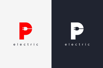 Simple Letter P Electricity Logo Concept Design Template isolated on white and black background. Flat Vector Illustration.