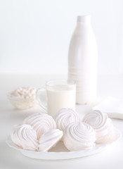 confectionery - zufir against a background of milk, high key photo