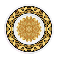 Decorative plates for interior design. Tribal ethnic ornament with mandala. Vector illustration. White, gold color