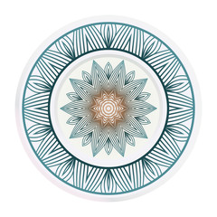 decorative plates for interior design. Empty dish, porcelain plate mock up design. Vector illustration. Decorative plates with Mandala ornament patterns. Home decor background.