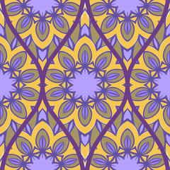 Decorative Colorful Floral Ornament With Decorative Border. Ethnic Seamless Decoration. Vector illustration/ Brown purple color
