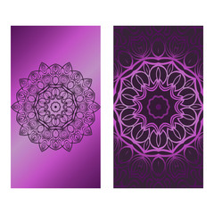 Decorative Template Card with Round Mandala From Floral Elements. Vector Illustration. For Coloring Book, Greeting Card, Invitation. Anti-Stress Therapy Pattern
