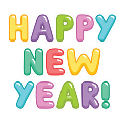 text Happy New Year. Inscription from color letters. Vector illustration isolated on the white background.