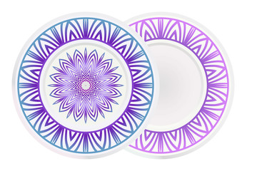 Set of two round ornament with decorative mandala. Vector illustration