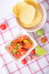 Delicious salsa mexican appetizer food on a white background prepared for a holiday party