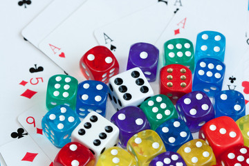 Dices and playing cards.