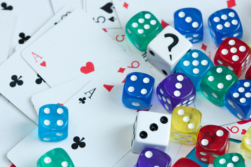Dices and playing cards.