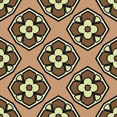 Abstract Vector Seamless Pattern With Abstract Geometric retro Style. Repeating Sample Figure And Line. For Modern Interiors Design, Wallpaper, Textile Industry. Brown, light olive color