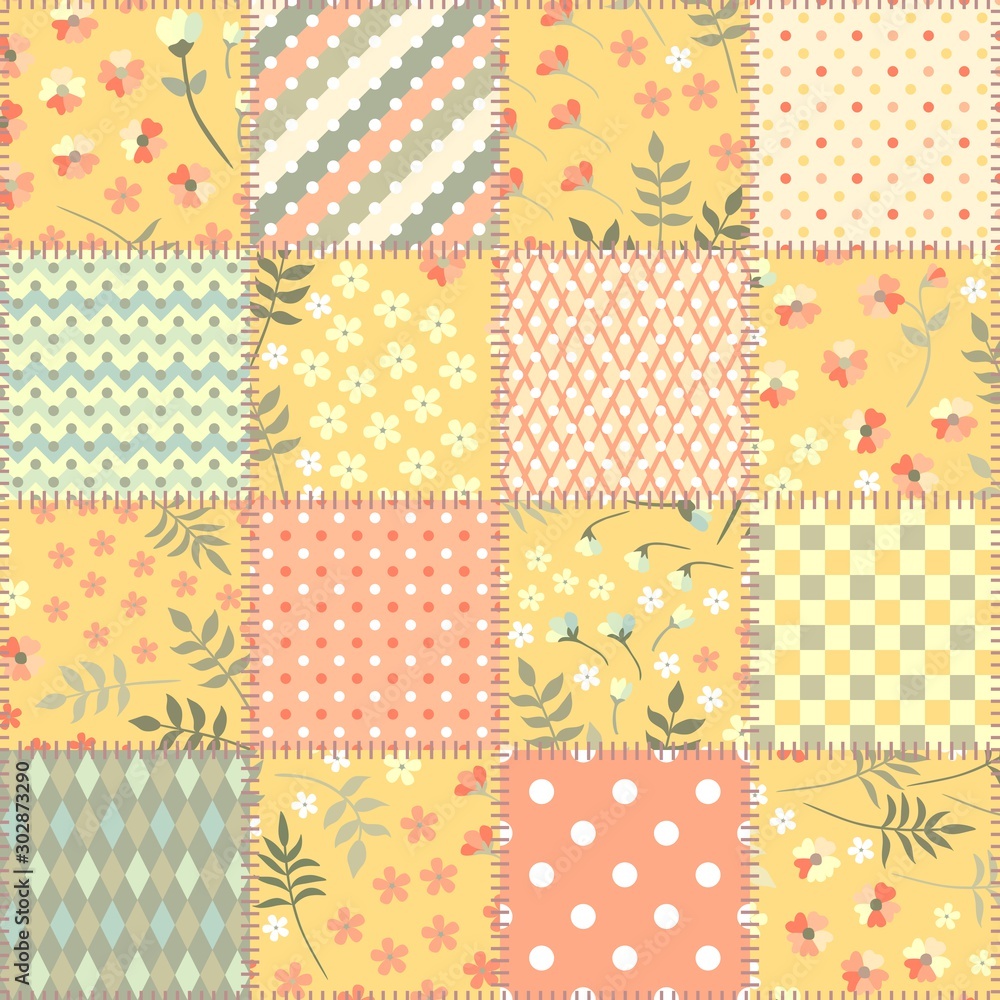 Canvas Prints patchwork seamless pattern with floral and geometric ornaments in warm pastel tones. beautiful print