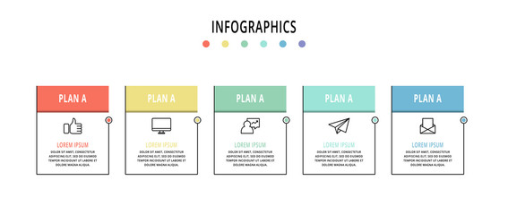 Vector infographic template with rectangles. Business data visualization with 5 options and marketing icons. Five steps for content, process, timeline, web, marketing, presentation, graph, diagrams