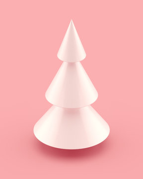 Simple white Christmas tree shape 3D illustration on pink background. 3d rendering.