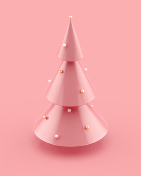Decorated pink Christmas tree 3D shape. 3d rendering.