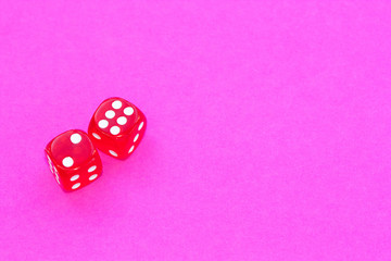 Gambling dices on a pink background.