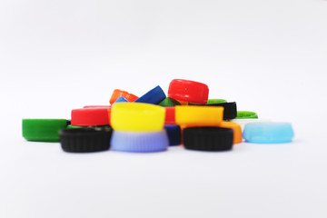 colorful plastic caps of PET bottles