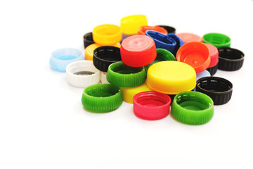 colorful plastic caps of PET bottles
