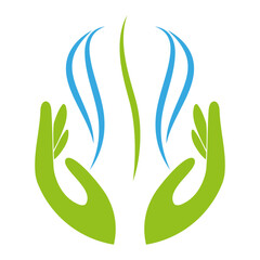 Naklejka premium Zwei Hände und Person, Orthopädie und Massage Logo, Icon