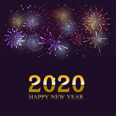Happy new year 2020 on fireworks background