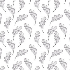 seamless pattern with ink hand drawn leaves