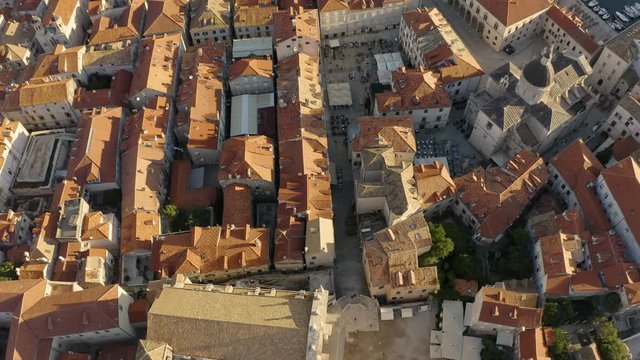 Aerial view above of Dubrovnik old town rooftop, Croatia.