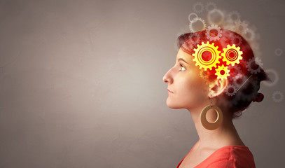 Portrait with gears and brainstorming concept