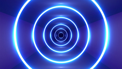Realistic blue and purple neon circle background, vector illustration
