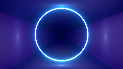 Realistic blue and purple neon circle background, vector illustration