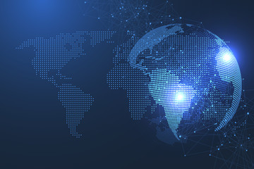 Global network connection concept. Big data visualization. Social network communication in the global computer networks. Internet technology. Business. Science. Vector illustration