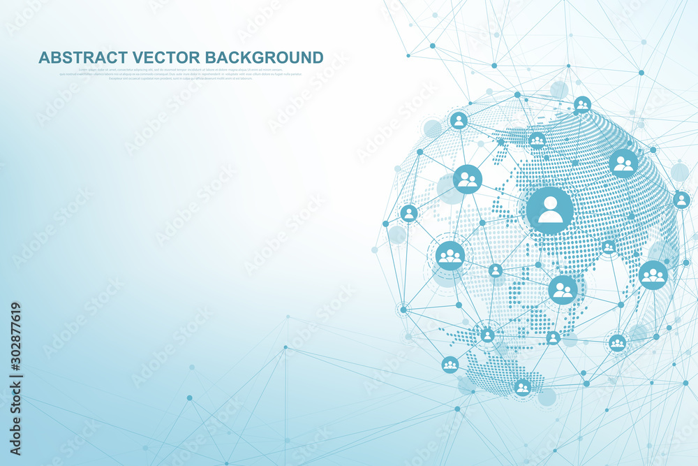 Fototapete Global structure networking and data connection concept. Social network communication in the global computer networks. Internet technology. Business. Science. Vector illustration