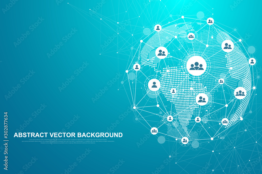 Leinwandbilder Networking connection concept abstract technology. Global network connections with points and lines. Big data visualization. Futuristic infographic. Vector illustration