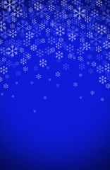 Background for the design of a greeting card Happy new year and Christmas. Snowflakes on a blue background. Winter holiday. Happy Christmas greetings.