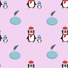 Seamless pattern with penguin. Vector illustration.