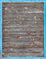 Fototapeta premium Wooden painted cracked a blue frame. Old natural wooden planks texture. Wooden nature boardwalk decking surface pattern seamless