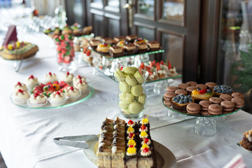 Delicious wedding reception candy bar dessert table