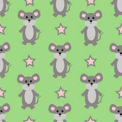 Seamless pattern with kawaii mouse and stars. Vector illustration.