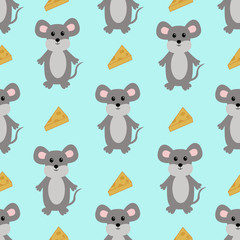 Seamless pattern with mouse and cheese. Vector illustration.