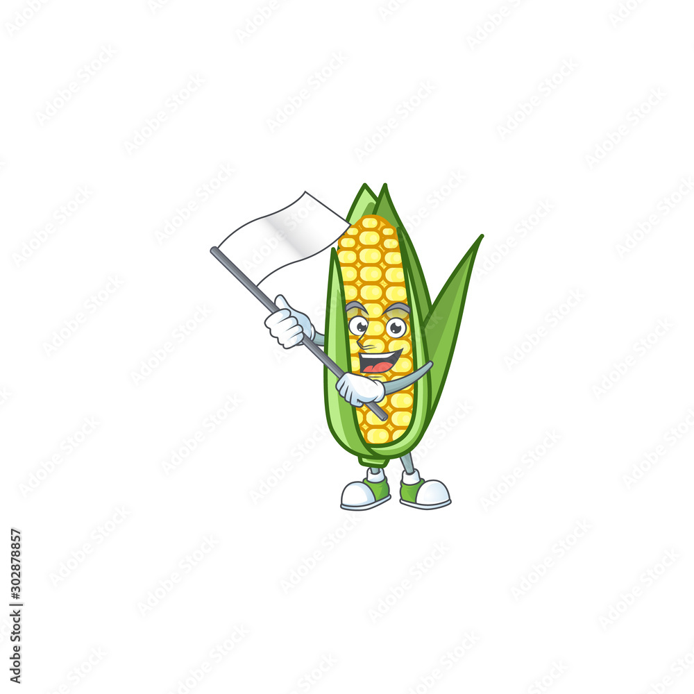 Wall mural cute corn with the character cartoon bring flag