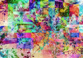Foto auf Acrylglas abstract multicolored splashes with geometrical figures and pattern, digital illustration © reznik_val