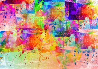 Fotobehang abstract multicolored splashes with geometrical figures and pattern, digital illustration © reznik_val