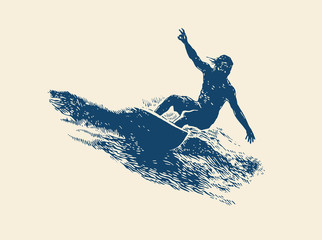 Surfing  Logo Design. Surfer And Wave. Vector Illustration. - obrazy, fototapety, plakaty
